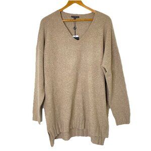 Adrianna Papell Long Sleeve V Neck High Lo Hem Sweater Womens size Large Oatmeal